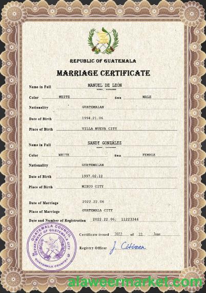 Guatemala marriage certificate PSD template